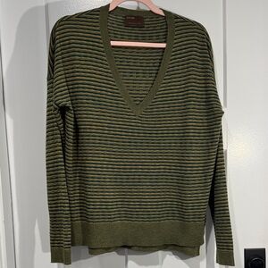 KERISMA Green and Teal Striped V-Neck Sweater